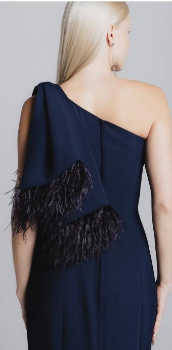 Catherine Regehr Style #One Shoulder Feather Bow Gown #1 Blueberry thumbnail